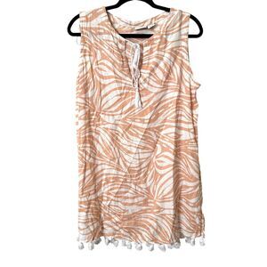 RACHEL ZOE Linen Blend Patterned Fringe Cover Up Medium‎